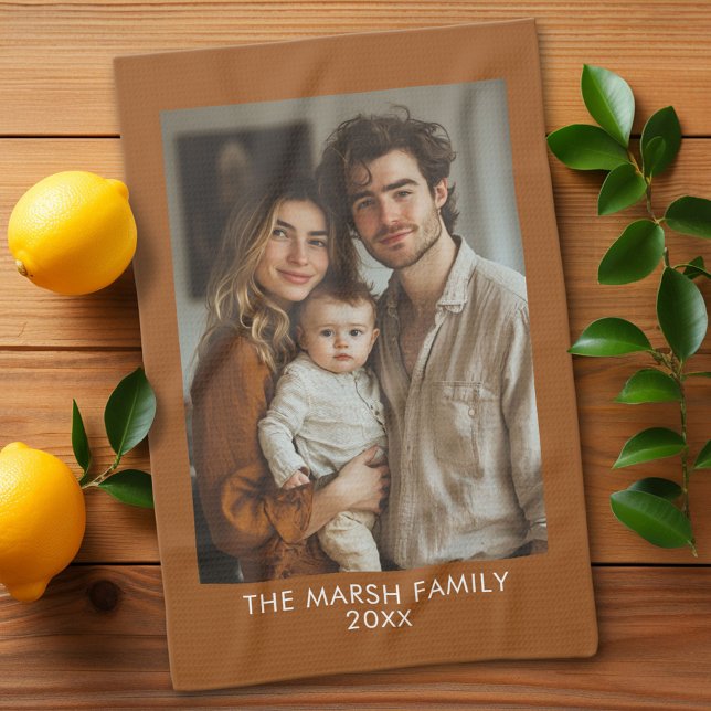 Simple 1 Photo Template - Warm Colour Border - Tex Tea Towel (Custom Kitchen Towel with a Photo Collage)