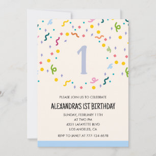 Simple 1st birthday invitations Confetti Modern