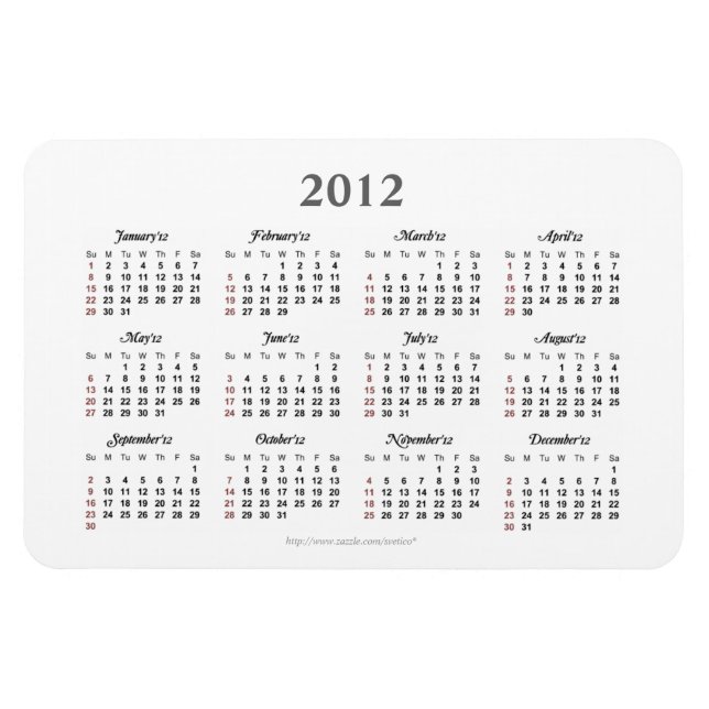 Simple 2012 calendar Premium Magnet (Horizontal)