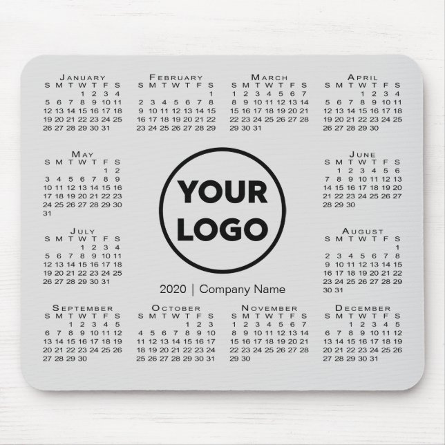 Simple 2020 Calendar Business Company Logo on Grey Mouse Pad (Front)