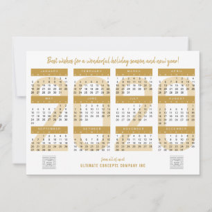 Simple 2020 Calendar Company Logo New Year Gold Holiday Card