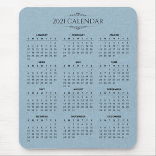 Simple 2021 Calendar on Blue Paper   Mousepad