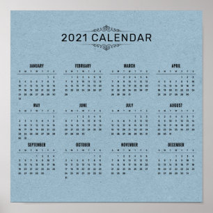 Simple 2021 Calendar on Blue Paper   Poster