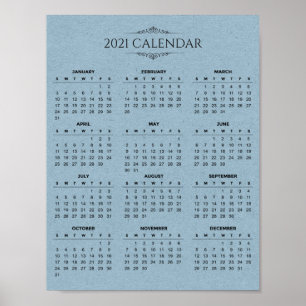 Simple 2021 Calendar on Blue Paper   Poster