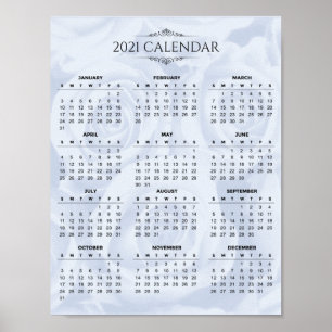 Simple 2021 Calendar on White Floral   Poster