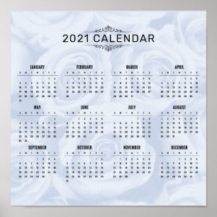 Simple 2021 Calendar on White Floral   Poster