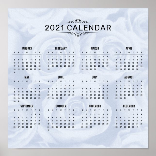 Simple 2021 Calendar on White Floral | Poster (Front)