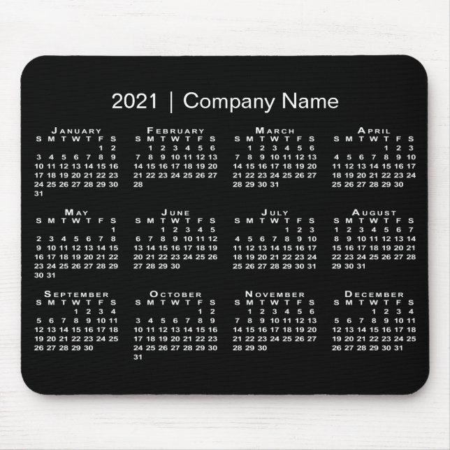Simple 2021 Calendar with Company Name on Black Mouse Pad (Front)
