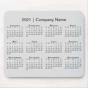 Simple 2021 Calendar with Company Name on Grey Mouse Pad