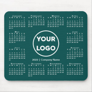 Simple 2022 Calendar Business Logo on Blue-Green Mouse Pad