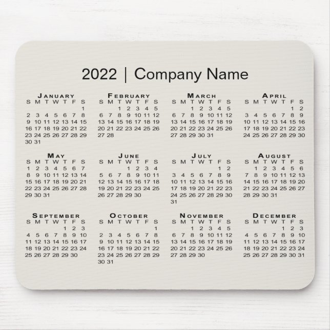 Simple 2022 Calendar with Company Name on Beige Mouse Pad (Front)