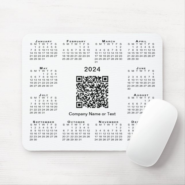 Simple 2024 Calendar Business QR Code on White Mouse Pad (With Mouse)