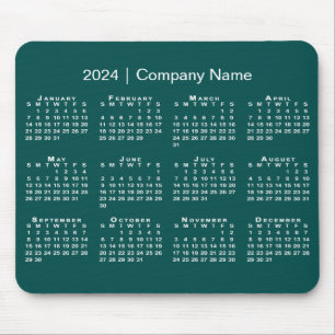 Simple 2024 Calendar Company Name on Blue-Green Mouse Pad