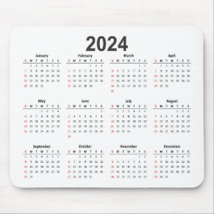 Simple 2024 White Background Calendar Mouse Pad