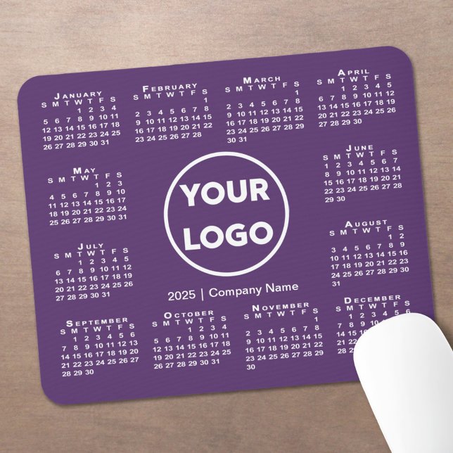 Simple 2025 Calendar Business Logo on Purple Mouse Pad (Simple 2025 Calendar Business Logo on Purple Mouse Pad in situ)