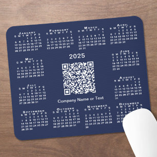 Simple 2025 Calendar Business QR Code on Navy Blue Mouse Pad