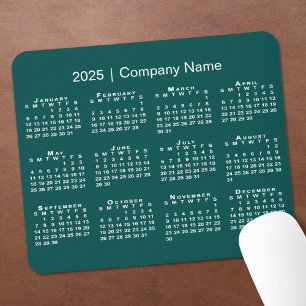 Simple 2025 Calendar Company Name on Blue-Green Mouse Pad