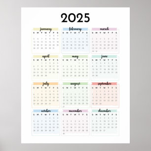 Simple 2025 Pastel Calendar Poster