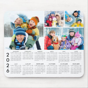 Simple 2026 Calendar 4 Photo Collage Mouse Pad