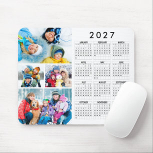 Simple 2026 Calendar 4 Photo Collage Mouse Pad