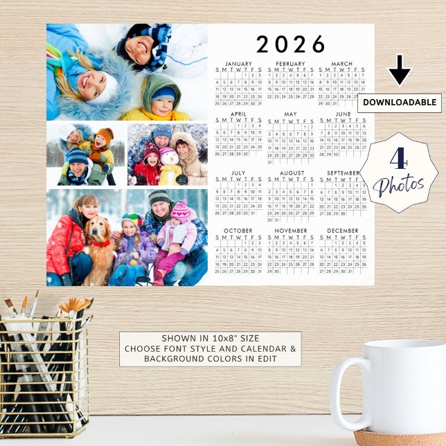 Simple 2026 Calendar 4 Photo Collage Poster (Creator Uploaded)