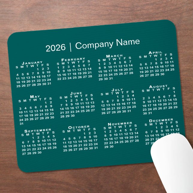 Simple 2026 Calendar Company Name on Blue-Green Mouse Pad (Simple 2026 Calendar Company Name on Blue-Green Mouse Pad, in situ)