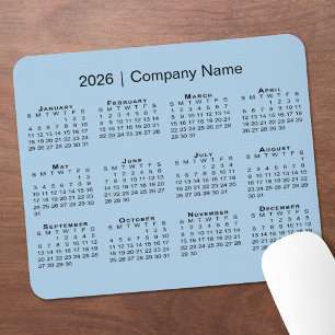 Simple 2026 Calendar Company Name on Light Blue Mouse Pad