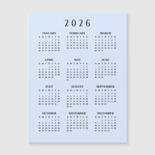 Simple 2026 Calendar Magnetic Card