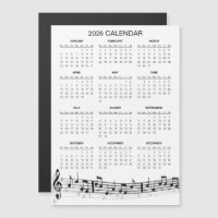 Simple 2026 Calendar with Musical Notes | Magnet