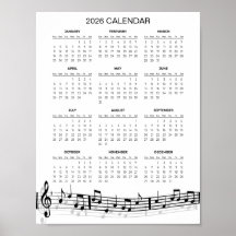 Simple 2026 Calendar with Musical Notes | 
