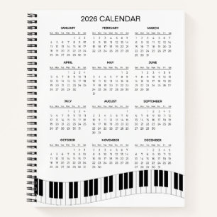 Simple 2026 Calendar with Piano Keys Notebook