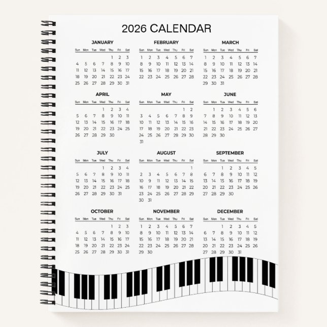 Simple 2026 Calendar with Piano Keys |  Notebook (Front)