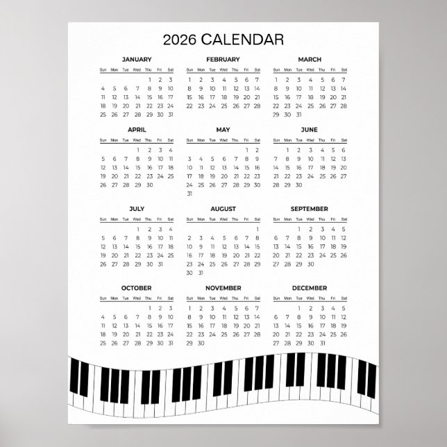 Simple 2026 Calendar with Piano Keys |  Poster (Front)