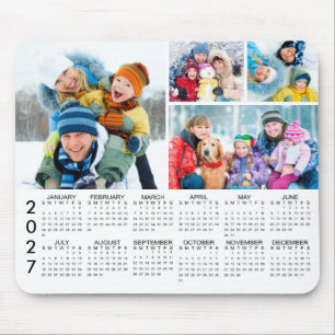 Simple 2027 Calendar 4 Photo Collage Mouse Pad