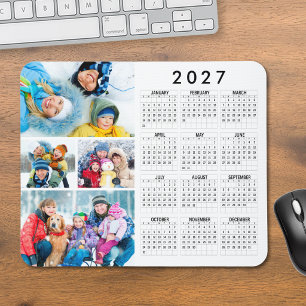 Simple 2027 Calendar 4 Photo Collage Mouse Pad