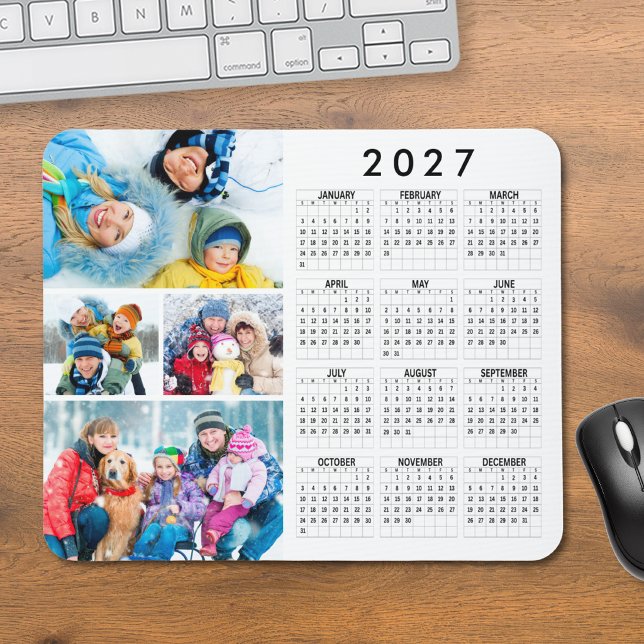 Simple 2027 Calendar 4 Photo Collage Mouse Pad (Creator Uploaded)