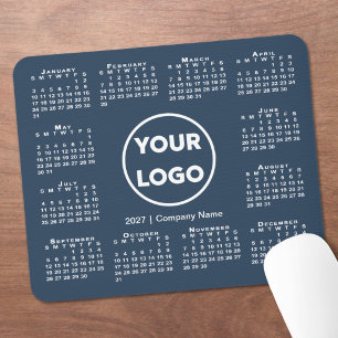 Simple 2027 Calendar Business Logo on Navy Blue Mouse Pad