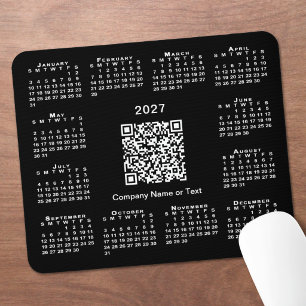 Simple 2027 Calendar Business QR Code Black Mouse Pad