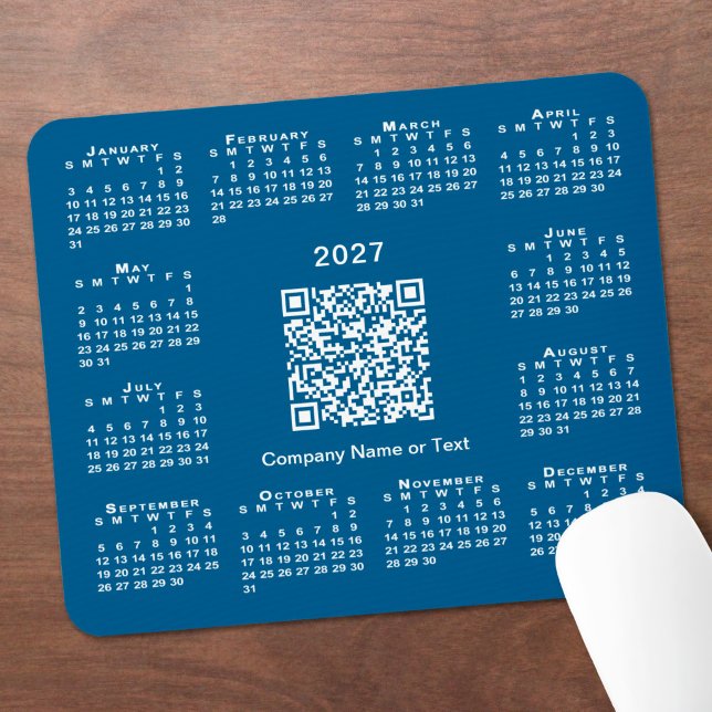 Simple 2027 Calendar Business QR Code Blue Mouse Pad (Simple 2027 Calendar Business QR Code Blue Mouse Pad in situ)