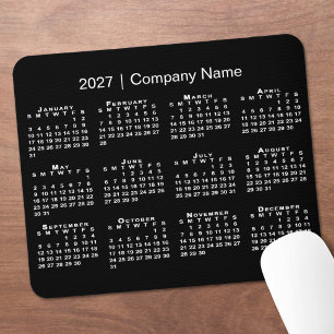 Simple 2027 Calendar Company Name Black Mouse Pad