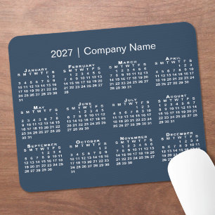 Simple 2027 Calendar Company Name Navy Blue Mouse Pad