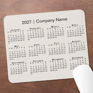 Simple 2027 Calendar with Company Name Beige Mouse Pad