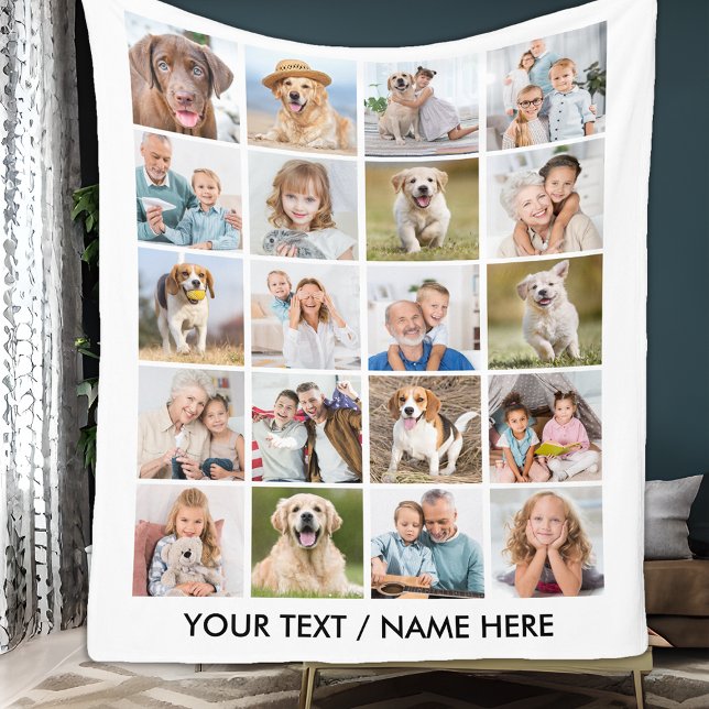 Simple 20 Photo Collage Personalised Pictures Fleece Blanket (Creator Uploaded)