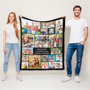 Simple 21 Photo Collage Custom Colour Personalised Fleece Blanket