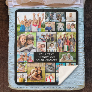 Simple 21 Photo Collage Custom Colour Personalised Sherpa Blanket