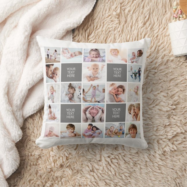 Simple 21 Photo Collage Custom Text and Colour Cushion (Blanket)