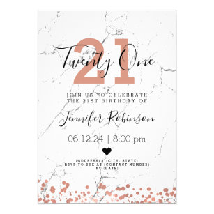 Simple 21st Birthday Party Rose Gold Marble Invitation