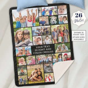 Simple 26 Photo Collage Custom Colour Personalised Sherpa Blanket