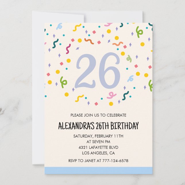 Simple 26th birthday invitations Confetti Modern (Front)