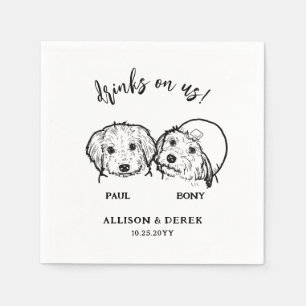 Simple 2 Dog Faces Pet Drinks on Us Wedding Napkin